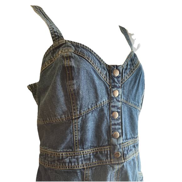 Vtg Y2K Japra Overall Mini Denim Jean Smocked Sundress Strap Dress Large 90s - Picture 7 of 7